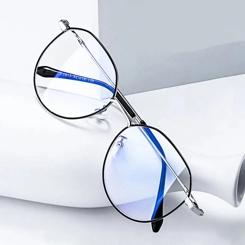 Óculos Redondos Anti-Luz Azul - Armações Clássicas Quadradas Transparentes em Metal para Homens e Mulheres