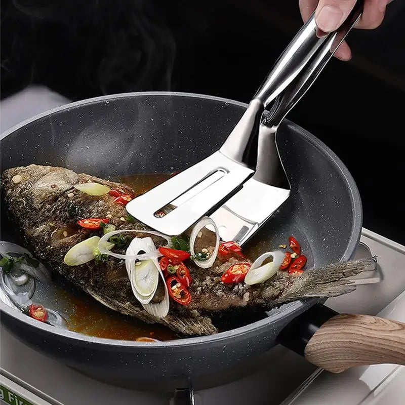 Pinça Multifuncional em Aço Inoxidável para Cozinha - Ideal para Churrasco, Peixe, Frituras e Mais
